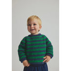 VIGO KNIT STRIPE BABY SWEATER - GRASS NAVY