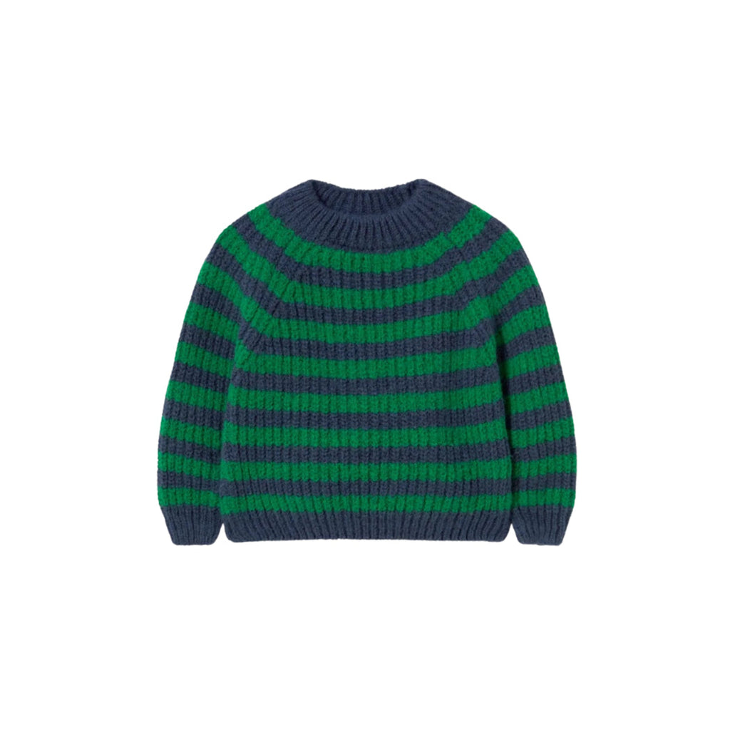 VIGO KNIT STRIPE BABY SWEATER - GRASS NAVY