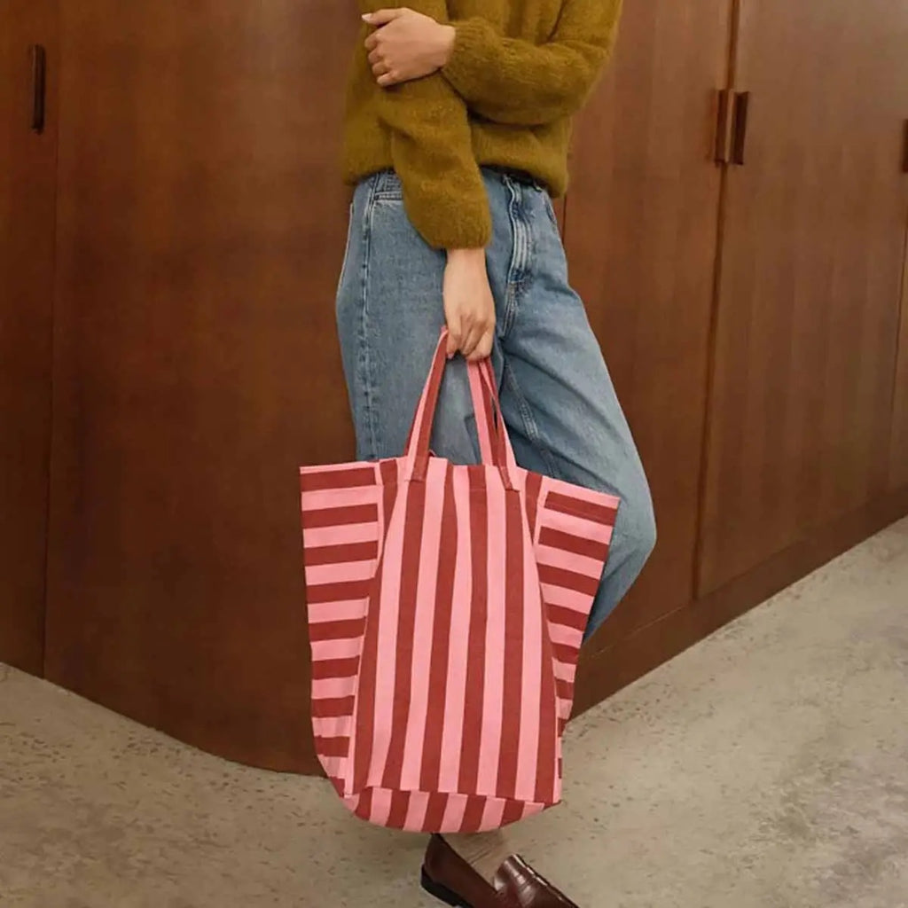 ELISABETH TOTE BAG -BRICK/PINK STRIPES