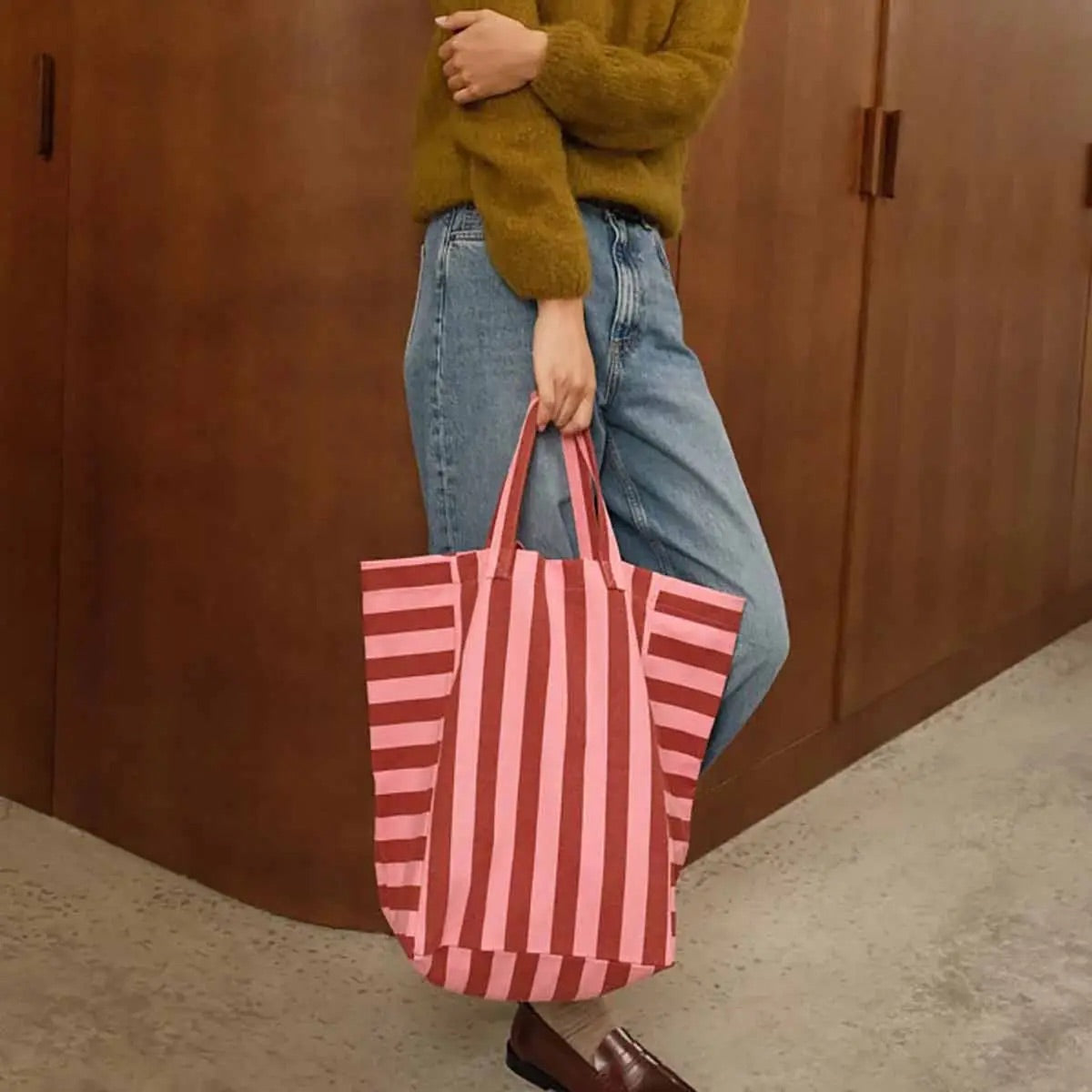 ELISABETH TOTE BAG -BRICK/PINK STRIPES