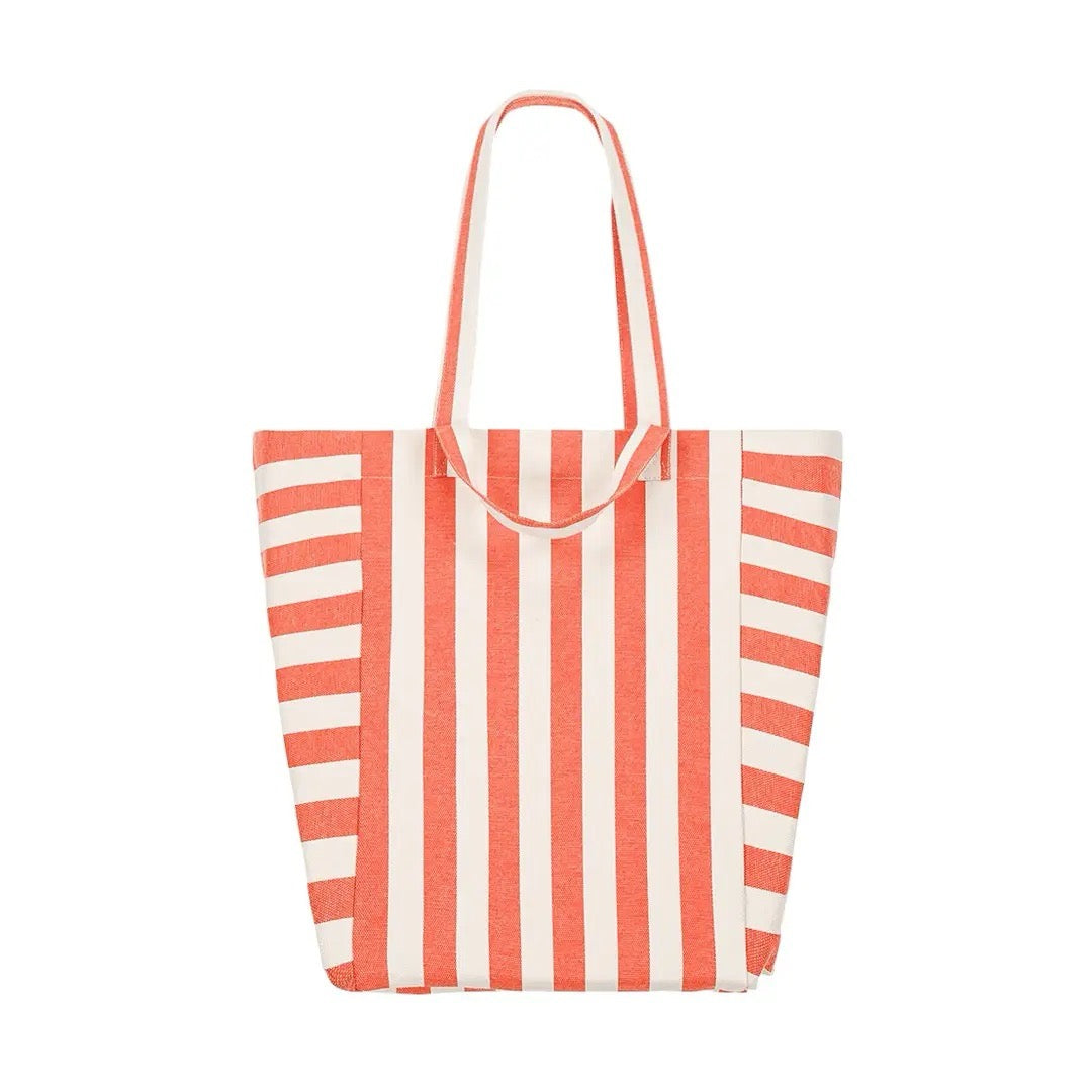 ELISABETH TOTE BAG -GREIGE/TOMATO STRIPES