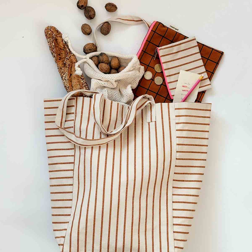 ELISABETH TOTE BAG - GREIGE TENNIS STRIPE