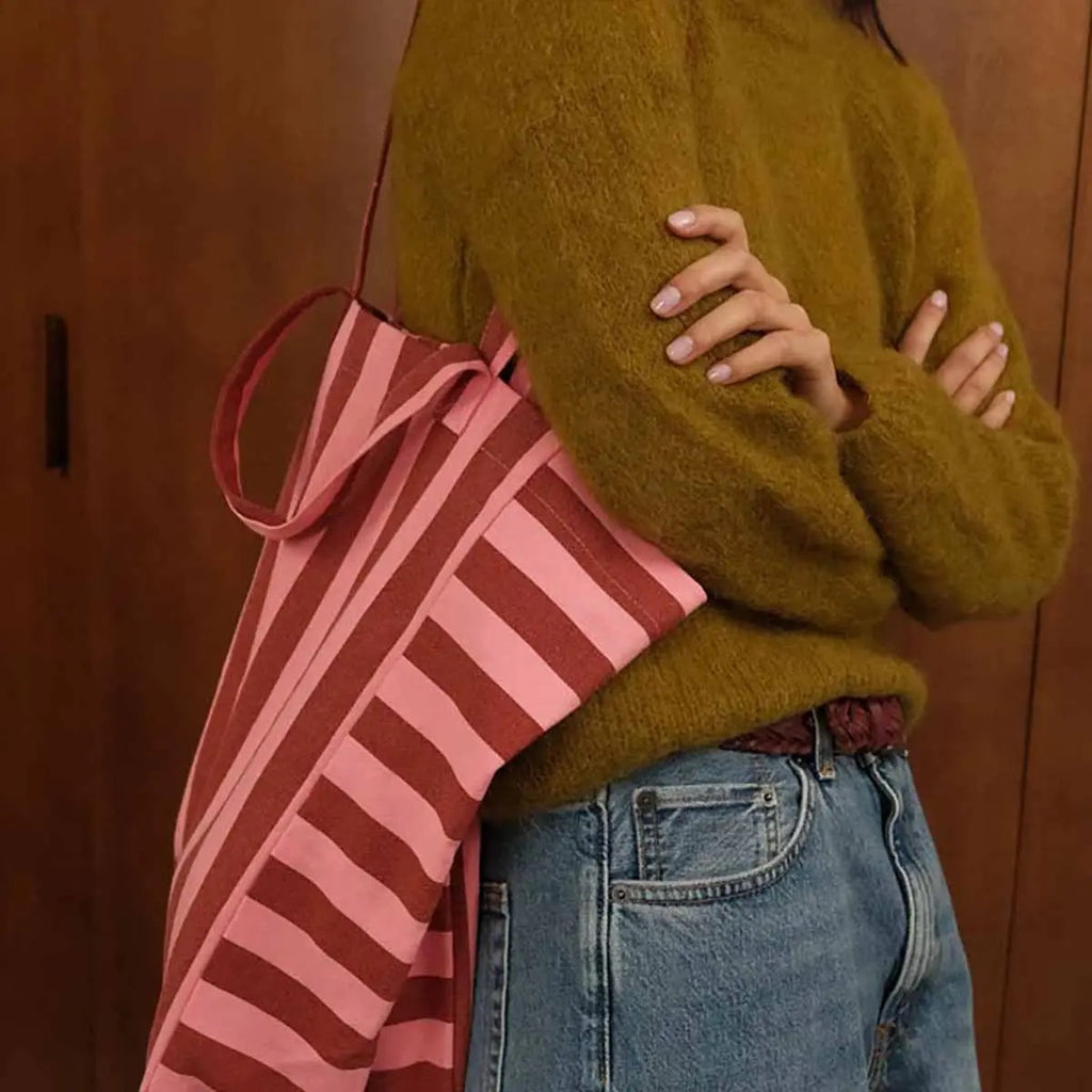 ELISABETH TOTE BAG -BRICK/PINK STRIPES