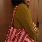 ELISABETH TOTE BAG -BRICK/PINK STRIPES