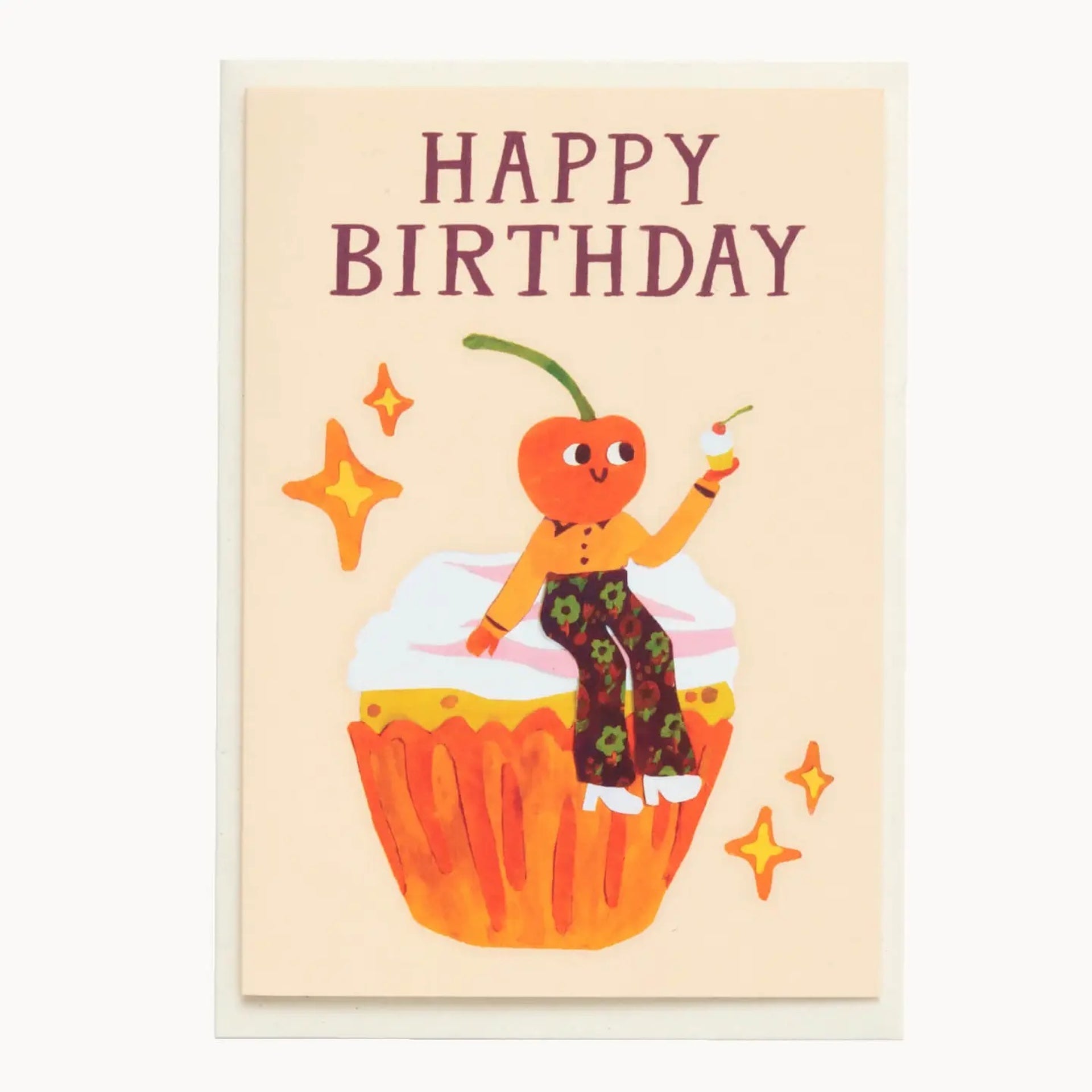 HAPPY BIRTHDAY CHERRY CUPCAKE CARD