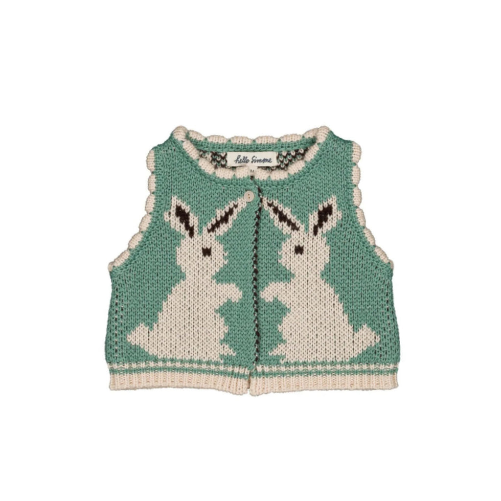 PENNY BABY VEST - RABBIT AQUA