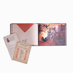 A wizard-themed potion kit set displayed on a white background, featuring an illustrated book showing a witch and cauldron, an open envelope, a parchment letter, and a card labeled 'Potions of Cauldron'.