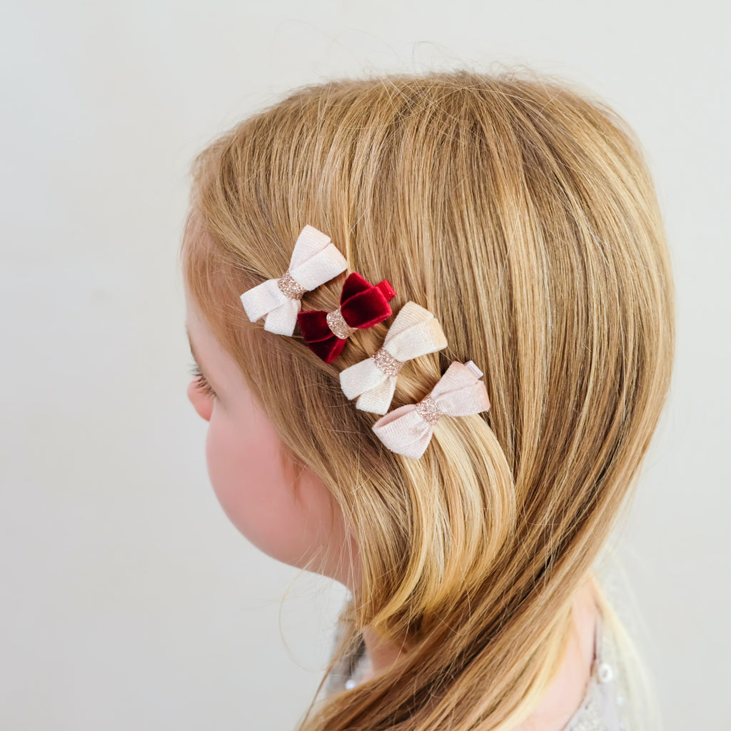 GLITTER VELVET BOW SALON HAIR CLIPS