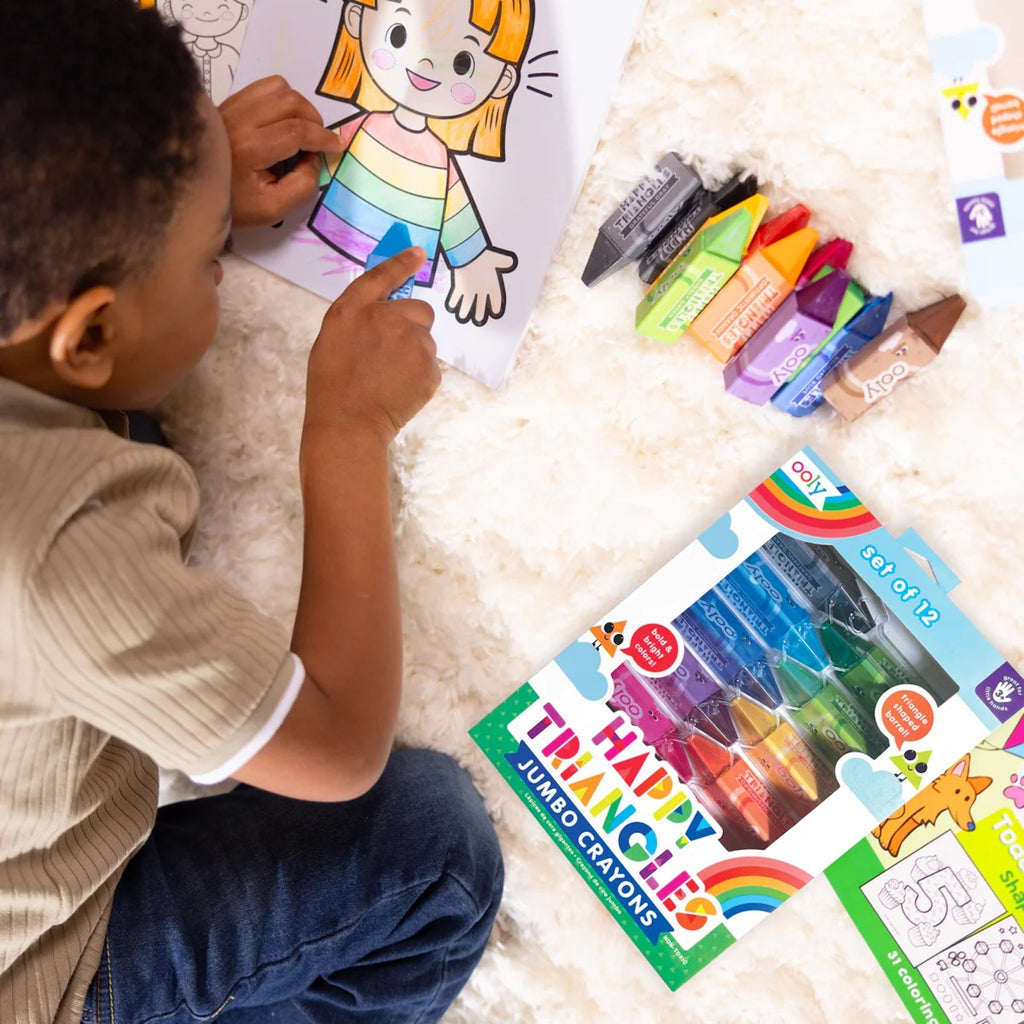 OOLY HAPPY TRIANGLES JUMBO CRAYONS - SET OF 12 (3 YEARS+)