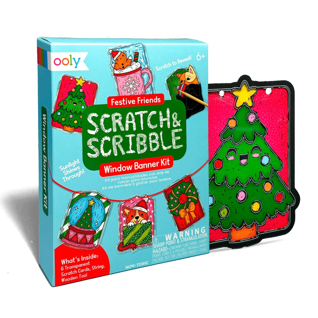MINI SCRATCH & SCRIBBLE - WINDOW BANNER KIT - FESTIVE FRIENDS