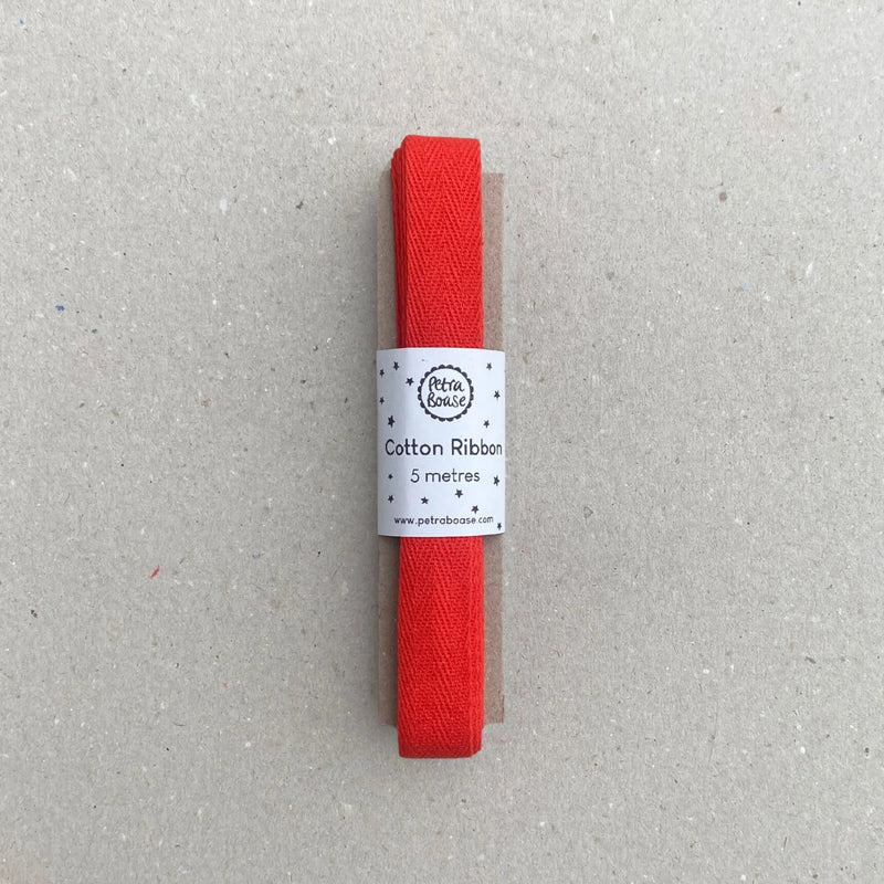 COTTON HERRINGBONE RIBBON (5 METRES) - Poppy Red