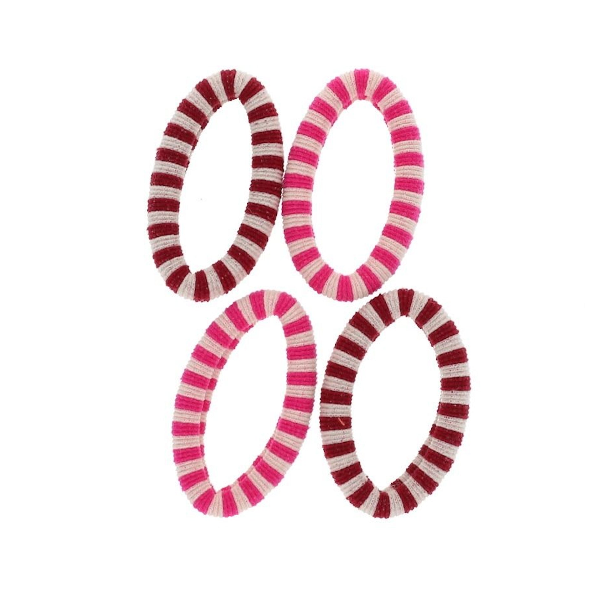 PINK AND BURGUNDY STRIPED HAIR BANDS - SET OF 4