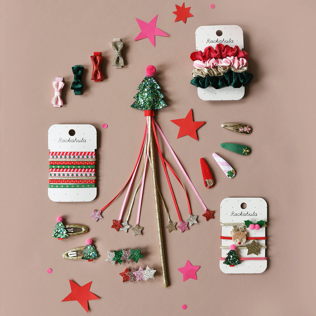 JOLLY GLITTER STAR TREE HAIR CLIPS