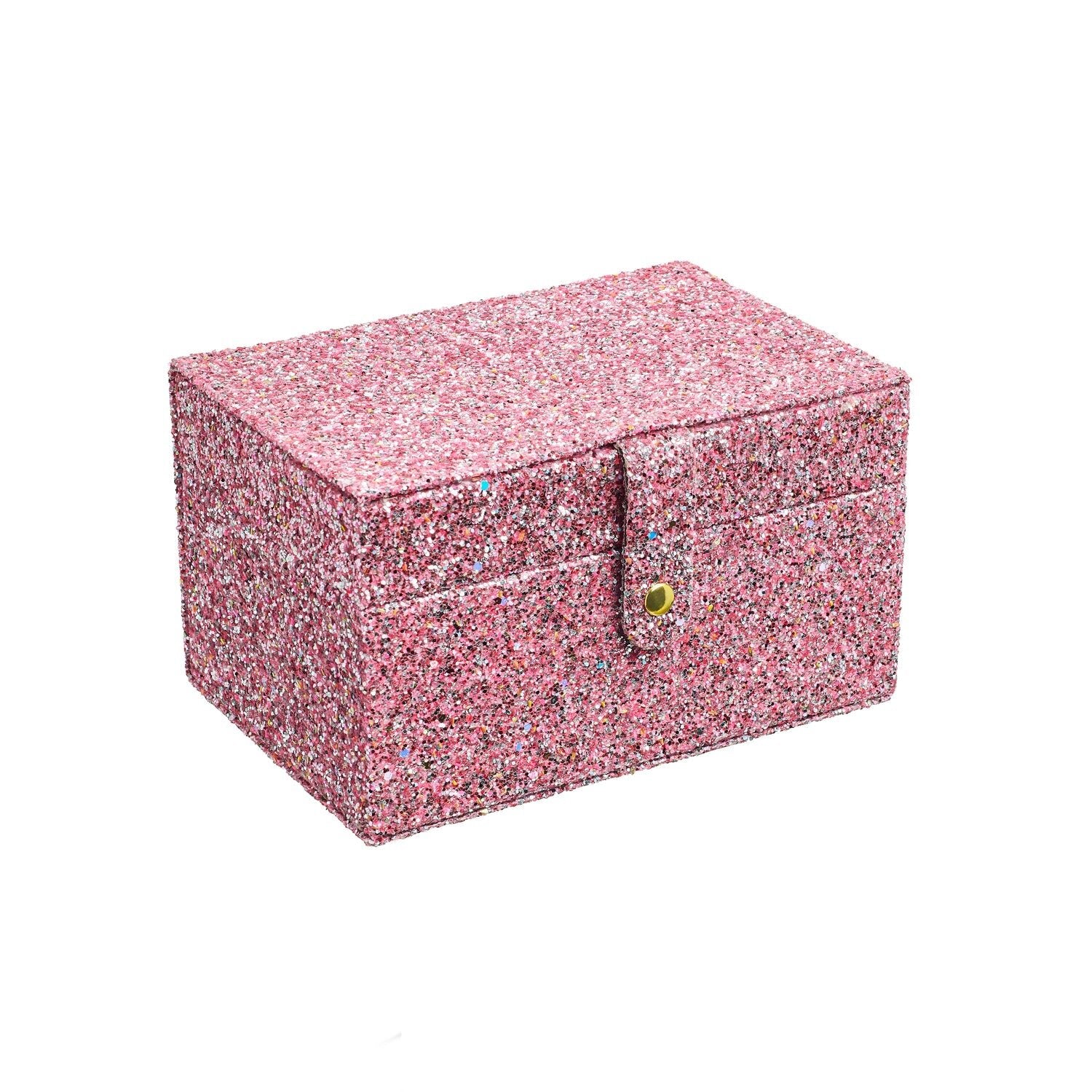 LARGE PINK CONFETTI GLITTER JEWELLERY BOX