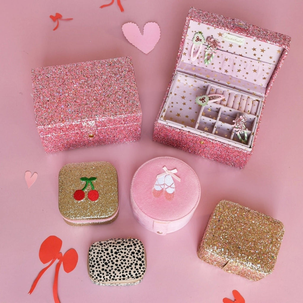 LARGE PINK CONFETTI GLITTER JEWELLERY BOX