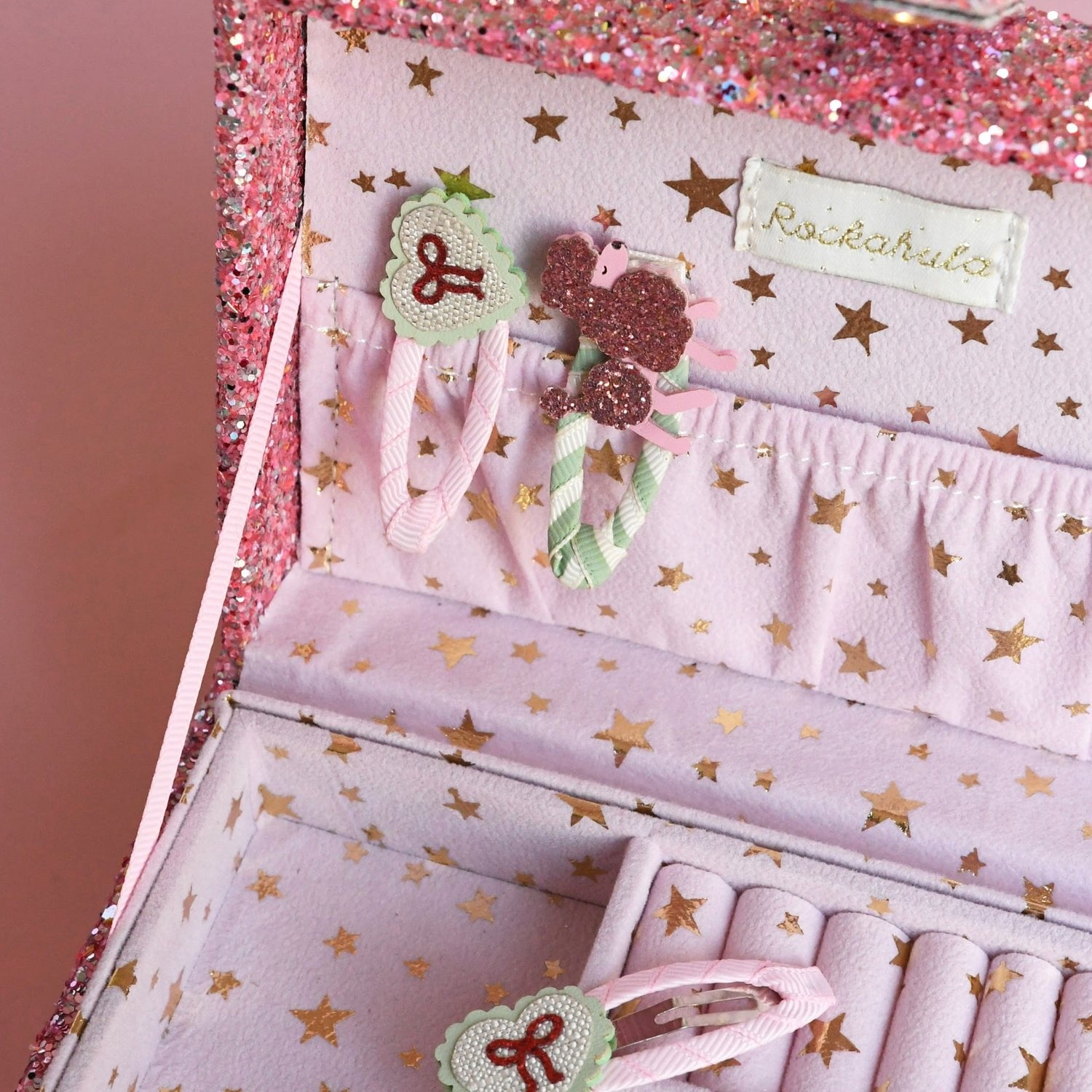 LARGE PINK CONFETTI GLITTER JEWELLERY BOX