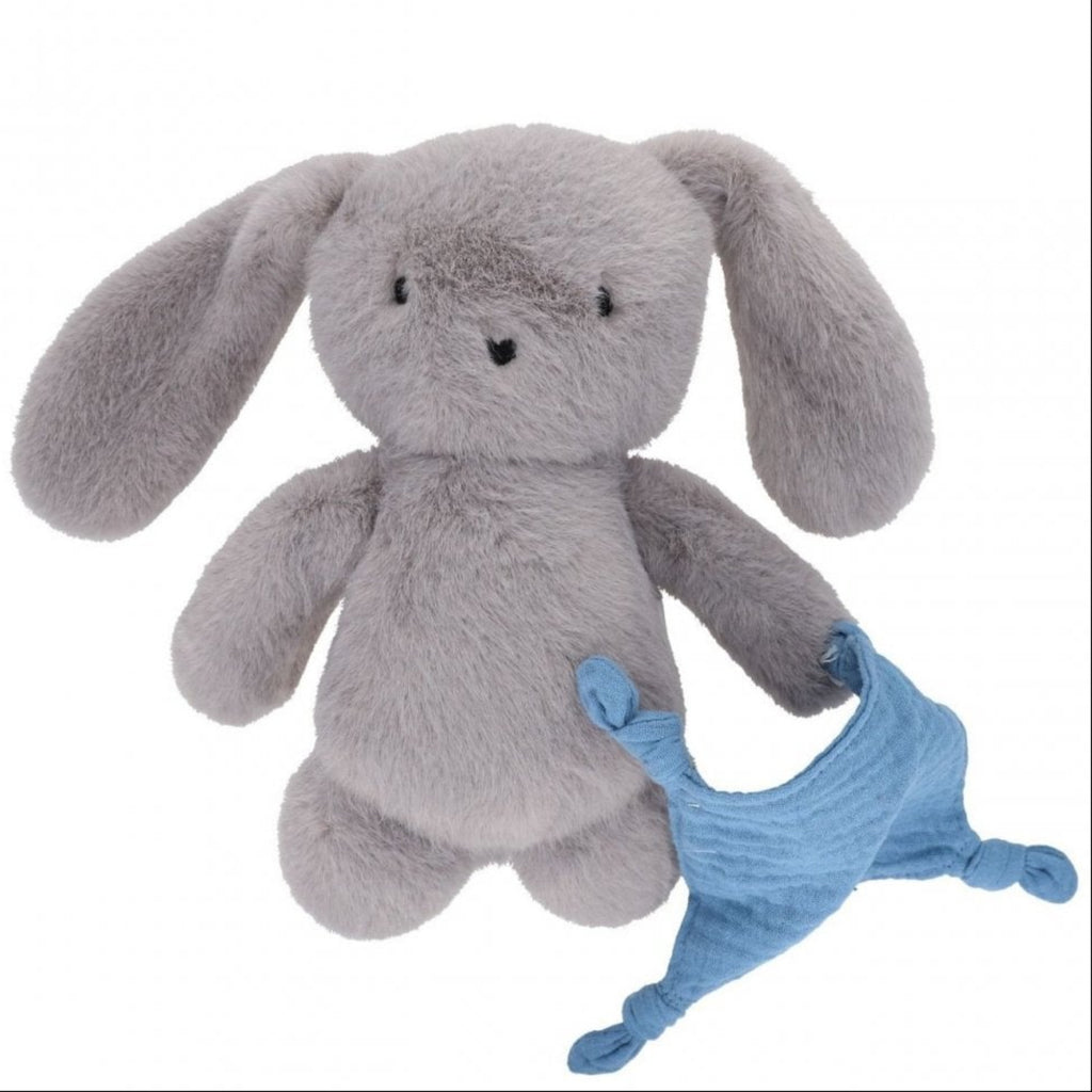 SOFT TOY RABBIT - GREY WITH BLUE COMFORTER
