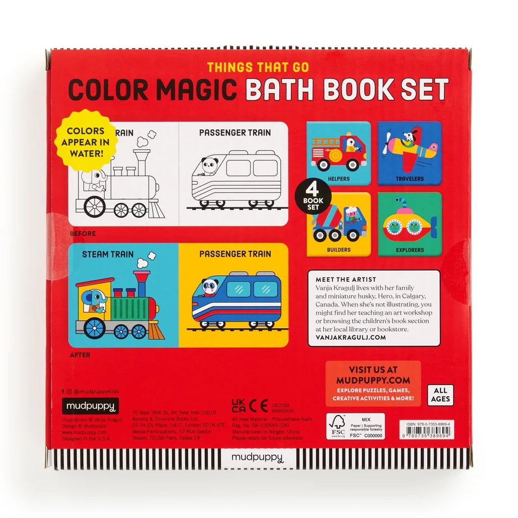COLOUR MAGIC BATH BOOK SET OF 4 MINI BOOKS - THINGS THAT GO