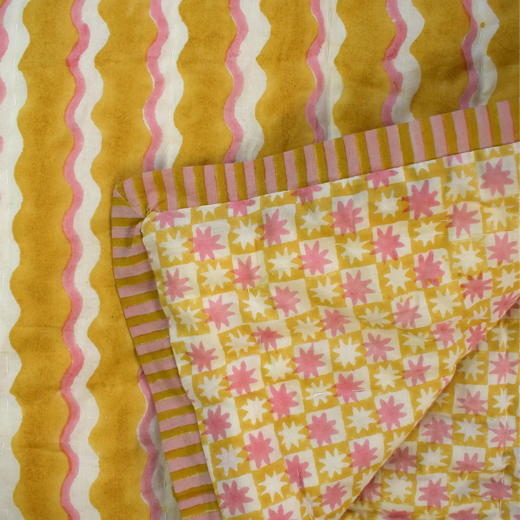 COTTON QUILT PINWHEEL / LEMON (110cm x 145cm)
