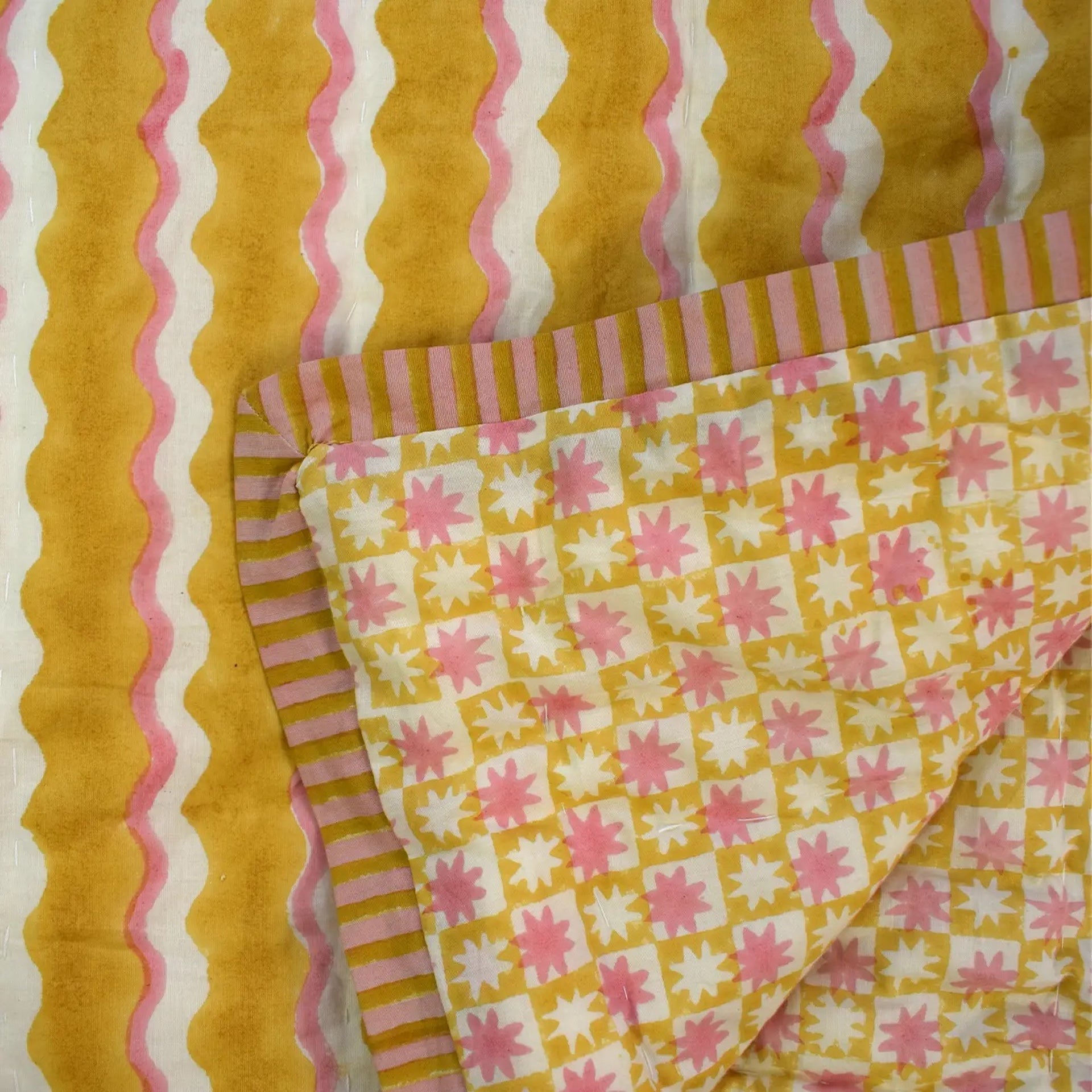 COTTON QUILT PINWHEEL / LEMON (110cm x 145cm)