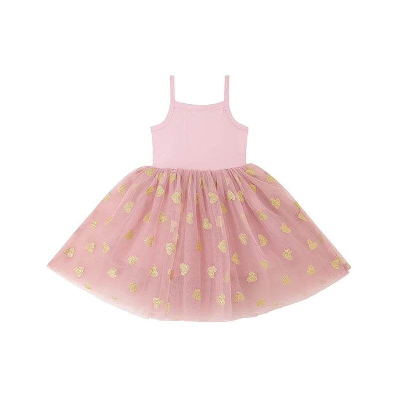 GLITTER HEART DRESS - Vintage Pink/Gold