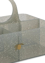 Decorative storage basket with glittery finish and lemon design on a white background