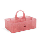 Pink glittery tote bag with a cherry design on a white background