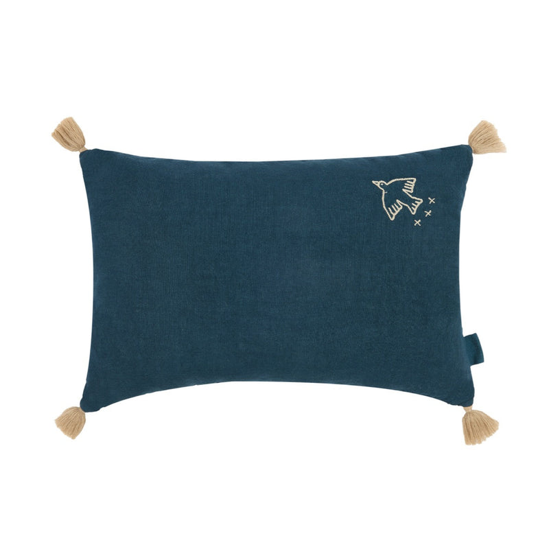L1N0 TASSEL SMALL EMBROIDERY RECTANGULAR LINEN CUSHION - Deep Blue