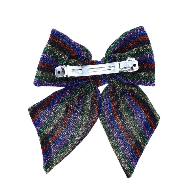 BOW HAIR CLIP - LUREX MULTI COLOUR STRIPE