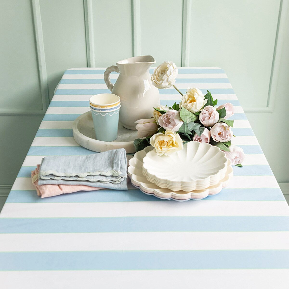 PALE BLUE STRIPE TABLECLOTH