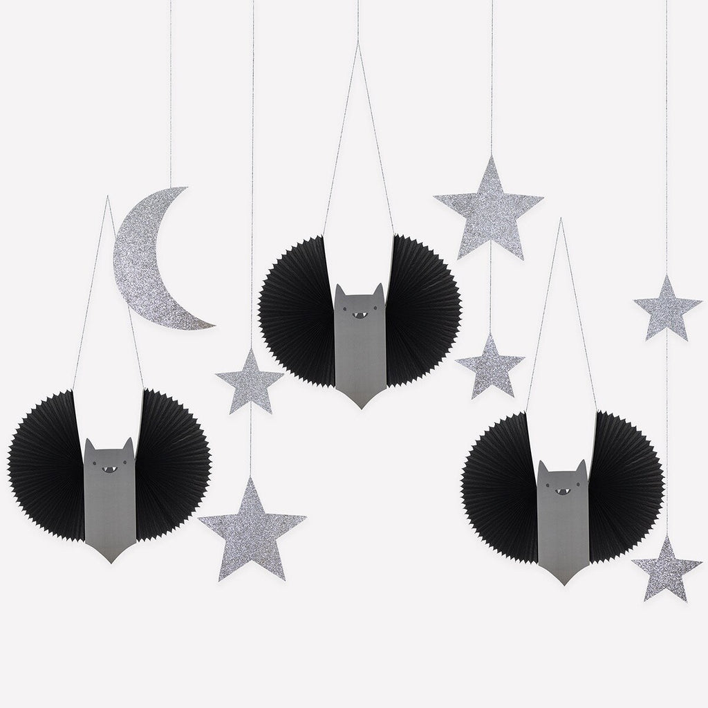 7 LARGE BAT, STARS AND MOON HANGING DECORATIONS