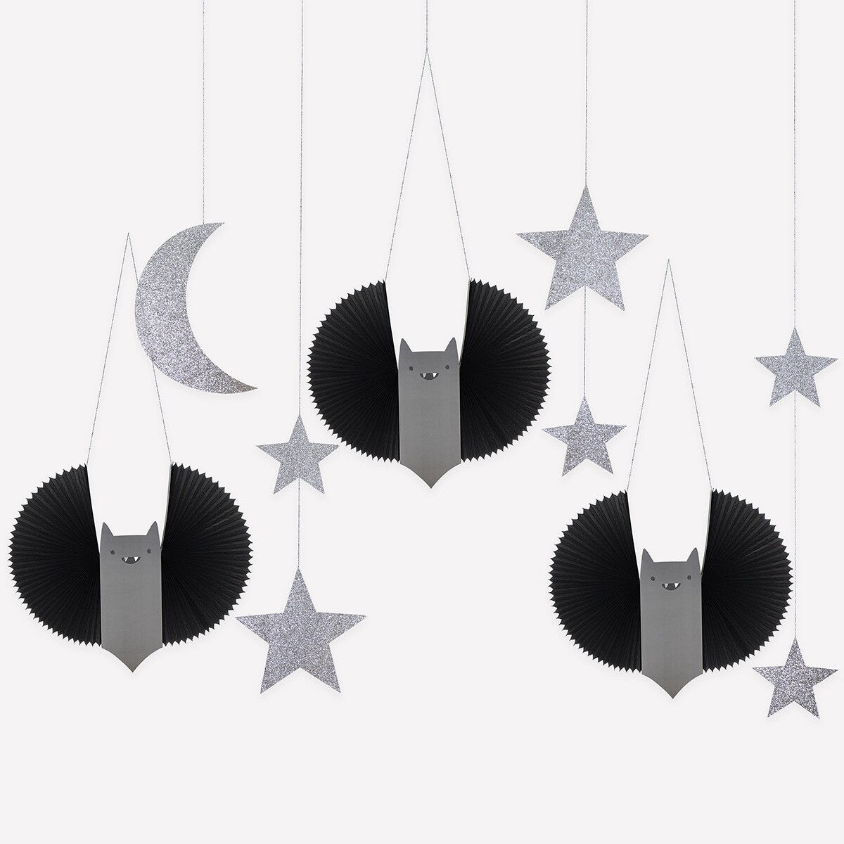 7 LARGE BAT, STARS AND MOON HANGING DECORATIONS
