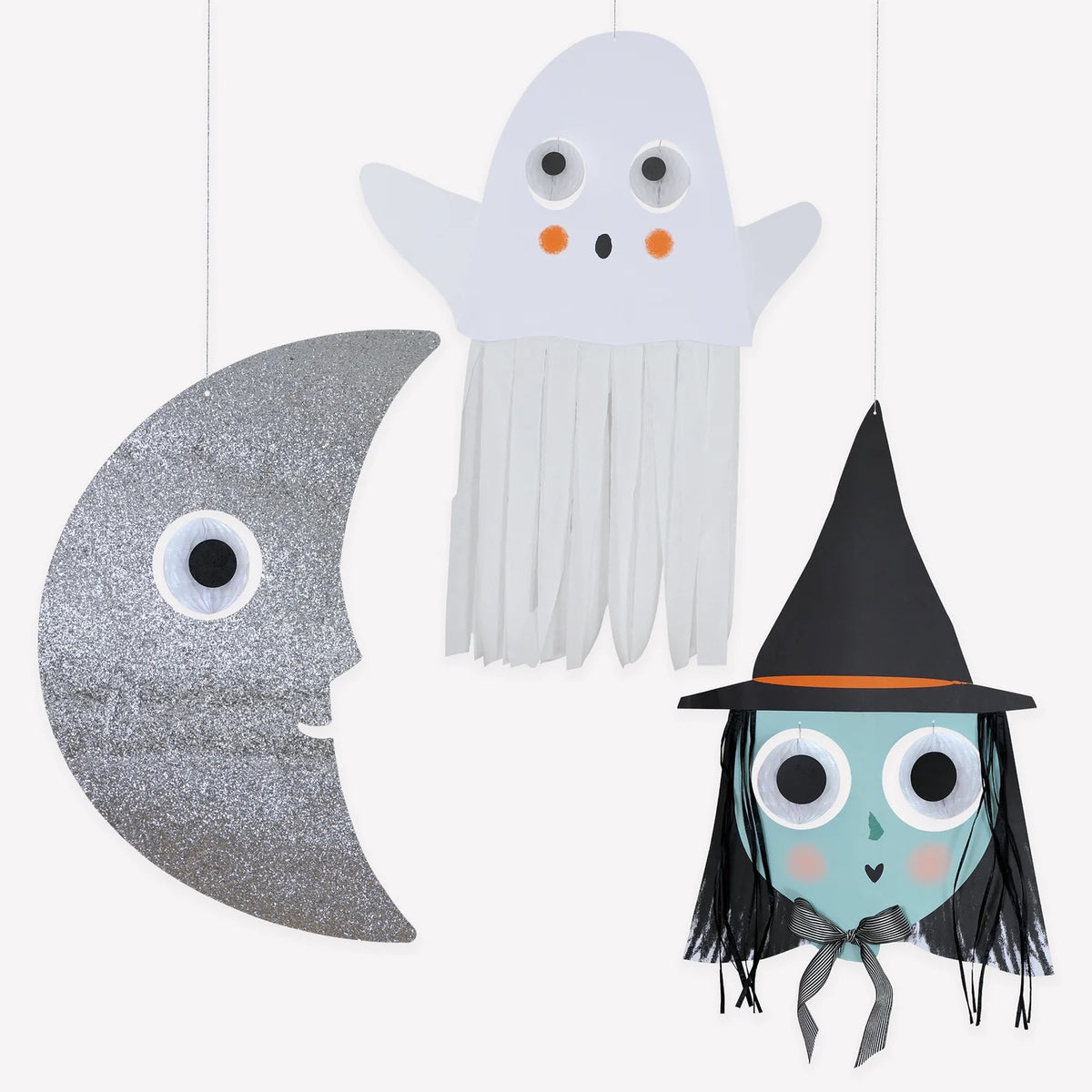 3 GIANT CHARACTER HALLOWEEN DECORATIONS (GHOST, MOON, WITCH)