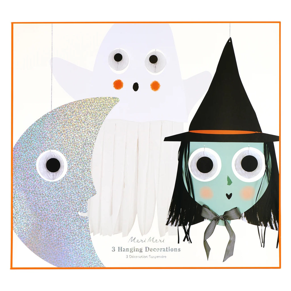 3 GIANT CHARACTER HALLOWEEN DECORATIONS (GHOST, MOON, WITCH)