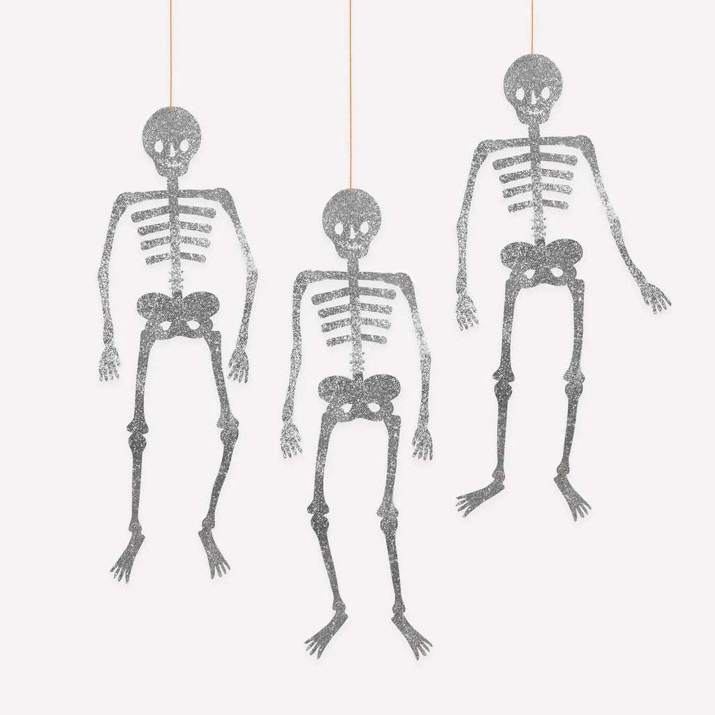 3 GIANT GLITTER JOINTED SKELETON DECORATIONS