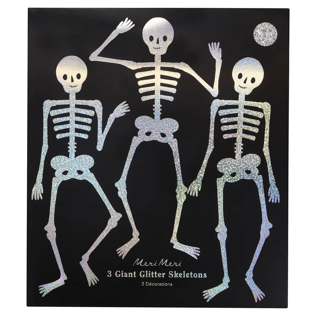 3 GIANT GLITTER JOINTED SKELETON DECORATIONS