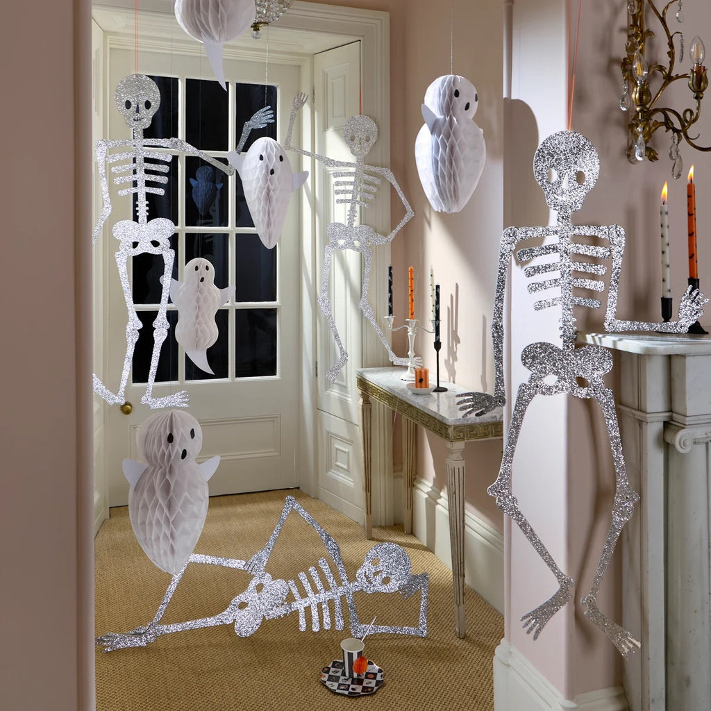 3 GIANT GLITTER JOINTED SKELETON DECORATIONS