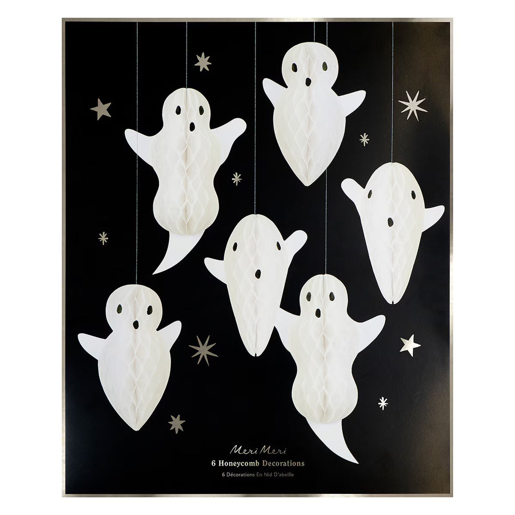 6 HANGING GHOST DECORATIONS