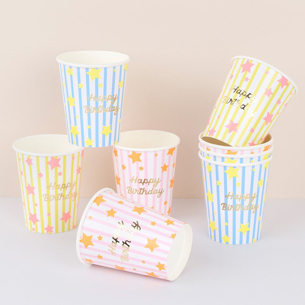 8 BRIGHT STAR HAPPY BIRTHDAY CUPS
