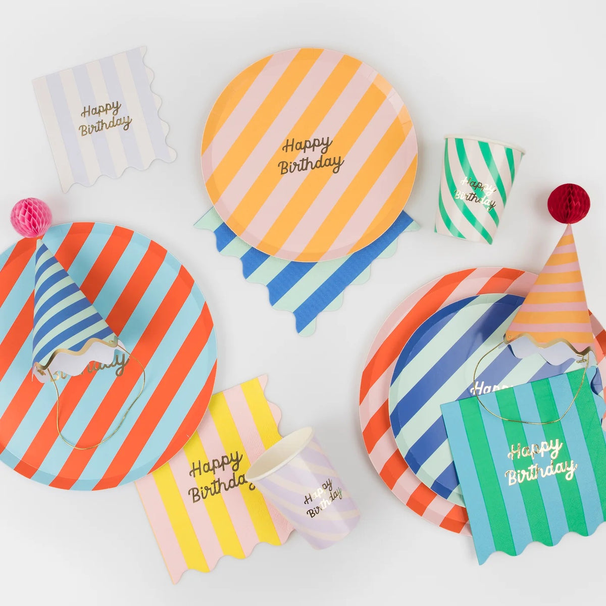 8 STRIPE HAPPY BIRTHDAY CUPS