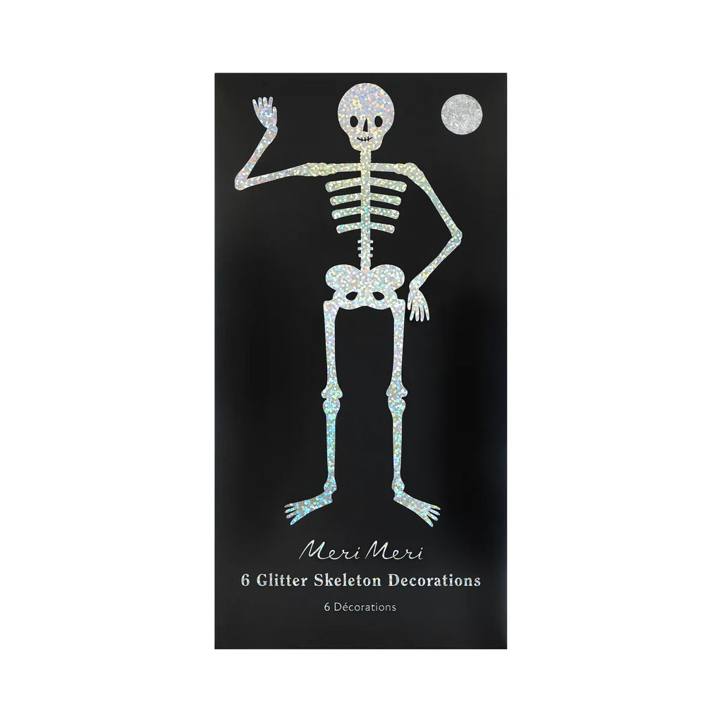 6 GLITTER JOINTED SKELETON DECORATIONS