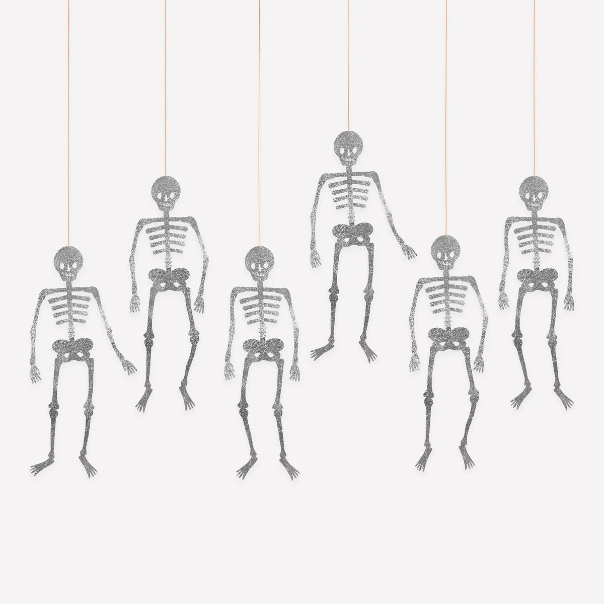 6 GLITTER JOINTED SKELETON DECORATIONS