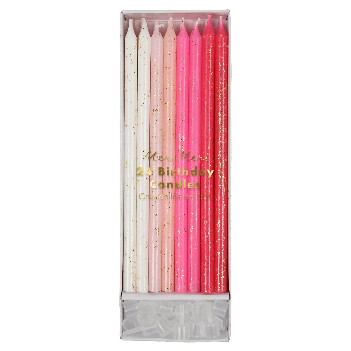 24 LONG PINK GLITTER CANDLES