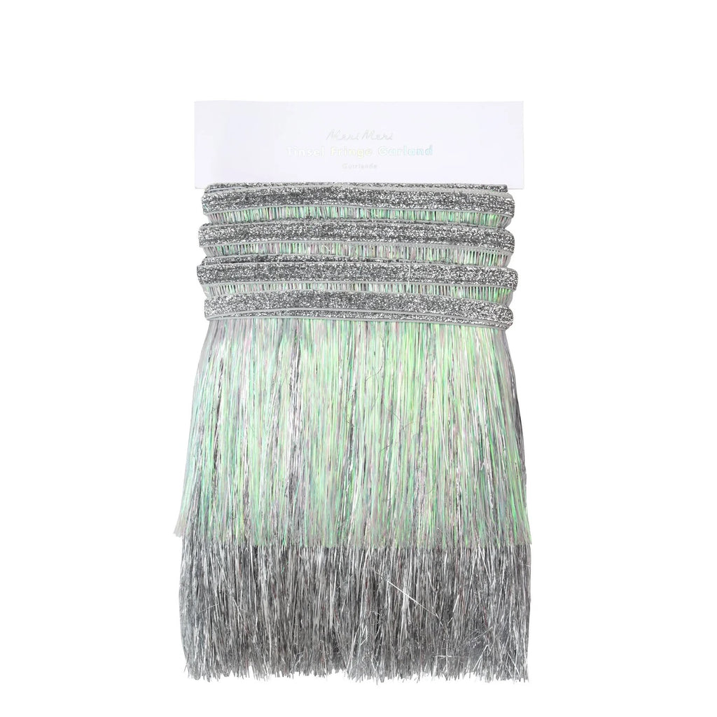 SILVER IRIDESCENT TINSEL FRINGE GARLAND
