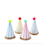8 MINI STRIPE POM POM PARTY HATS