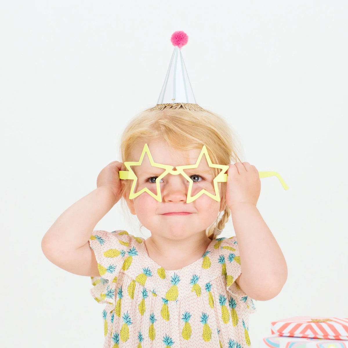 8 MINI STRIPE POM POM PARTY HATS
