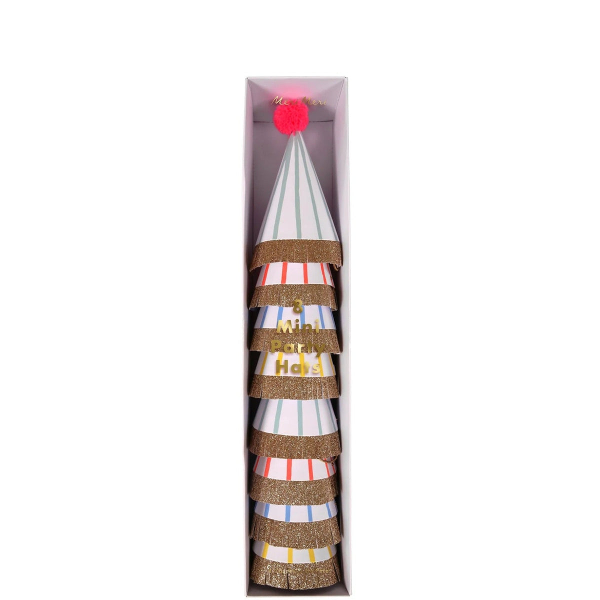 8 MINI STRIPE POM POM PARTY HATS