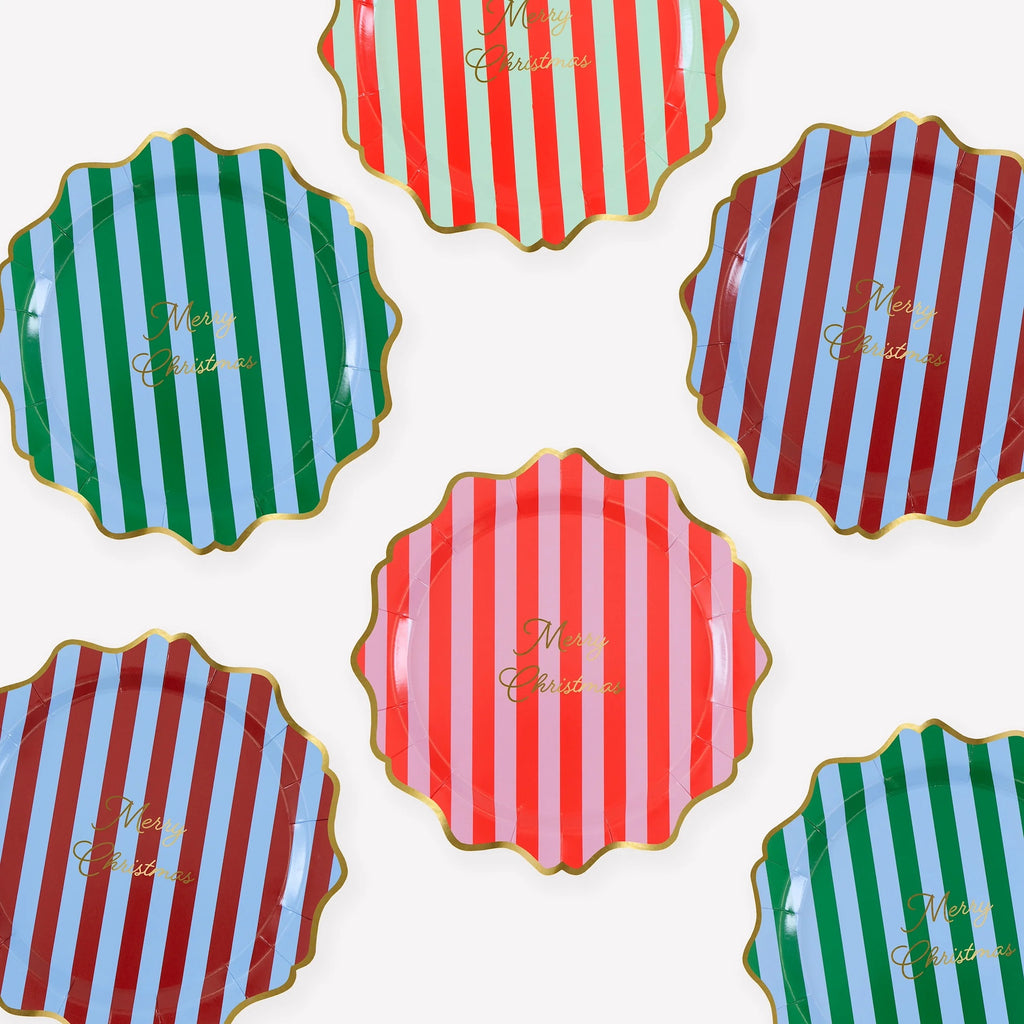 8 STRIPED FESTIVE SMALL SIDE PLATES