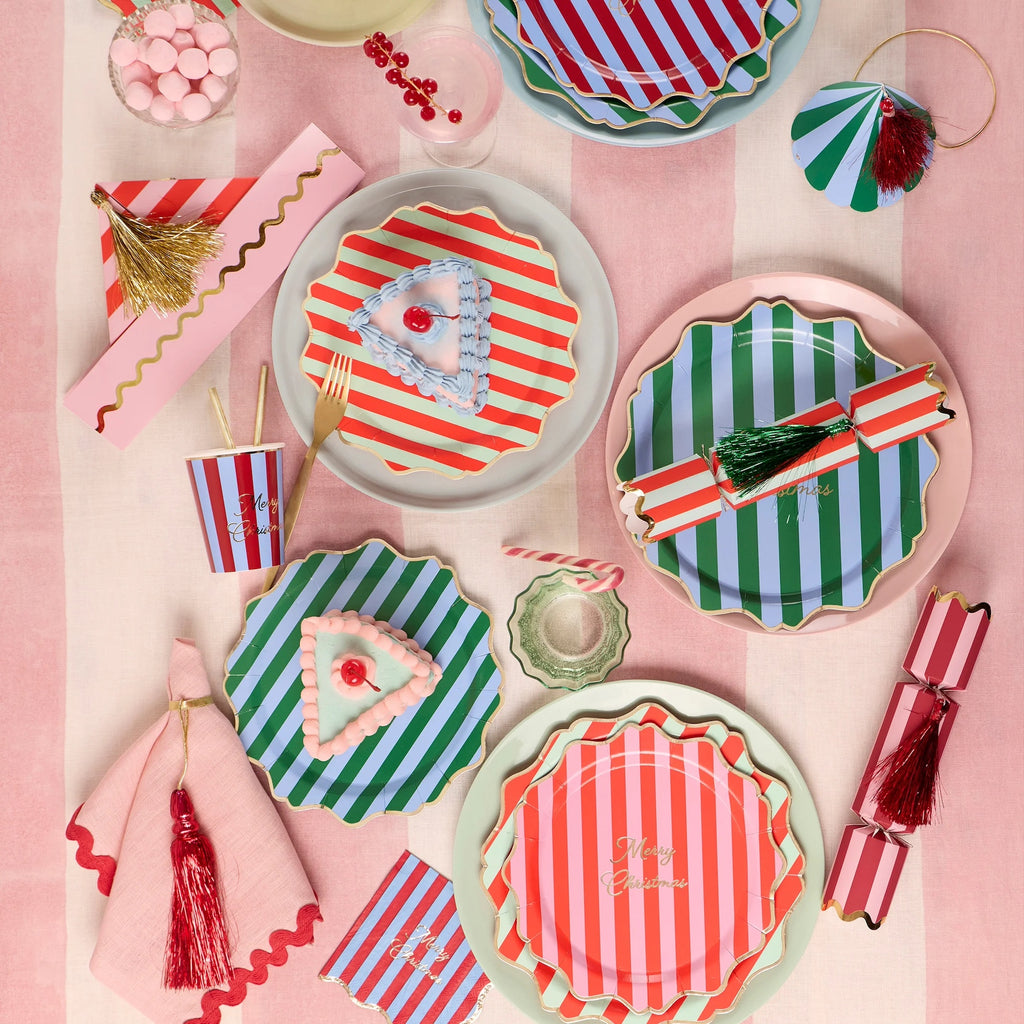 8 STRIPED FESTIVE SMALL SIDE PLATES