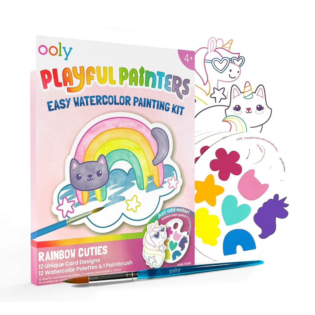 PLAYFUL PAINTERS: EASY WATERCOLOUR PAINTING KIT - RAINBOW CUTIES
